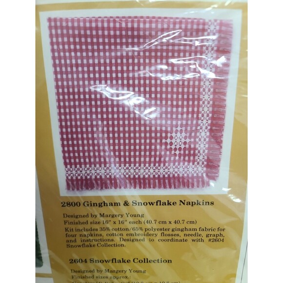 Vintage Creative Circle Kit #2800 Gingham & Snowflake 4 Napkins Needlecraft - Picture 4 of 9